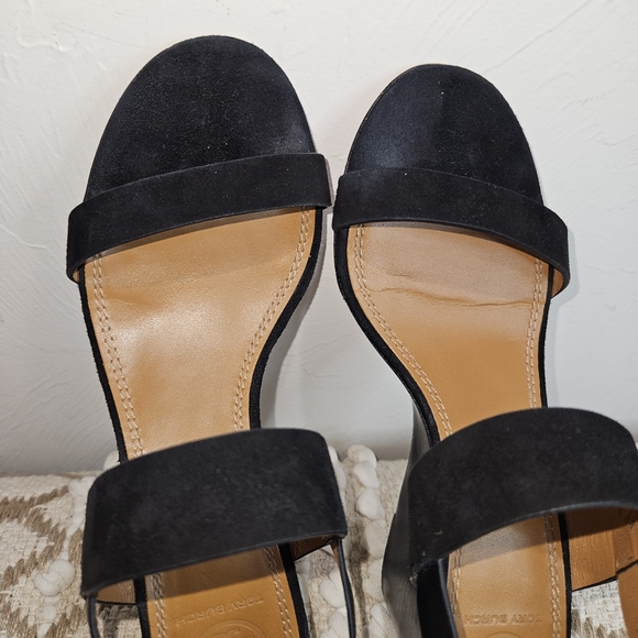 Tory Burch Black Sandal Wedge Heels Women's Size 6.5 Mini Benton Charm Platform - Picture 14 of 16